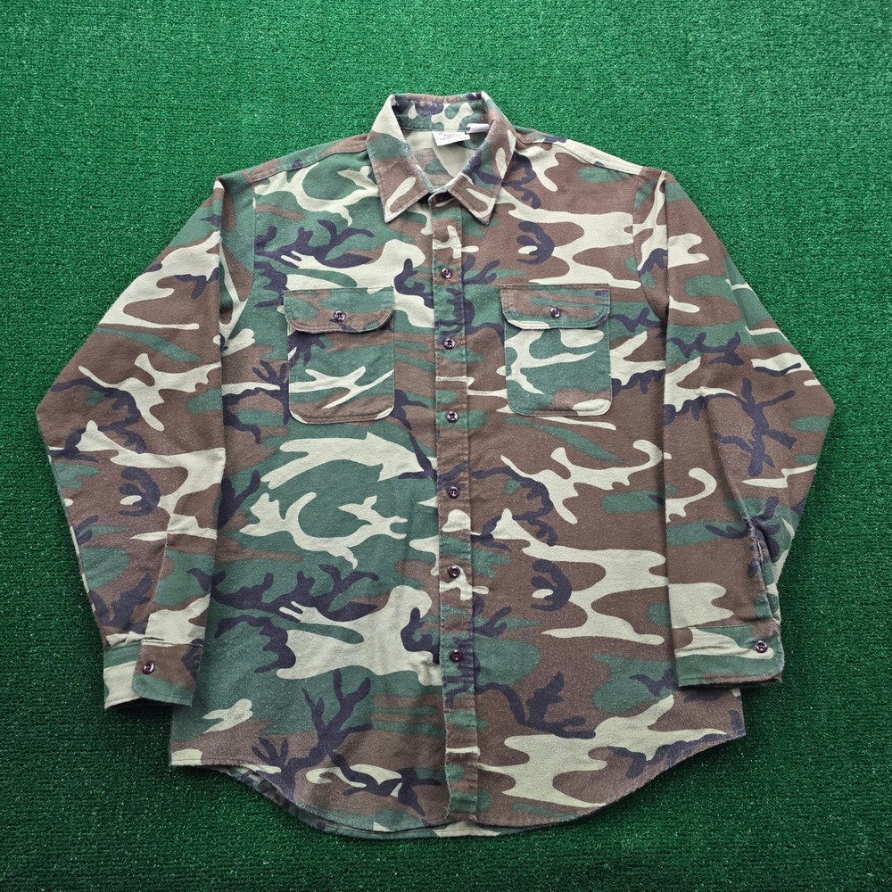 Vintage Prentiss Outdoors Shirt Mens Large Green Camo Hunting Made In USA‎